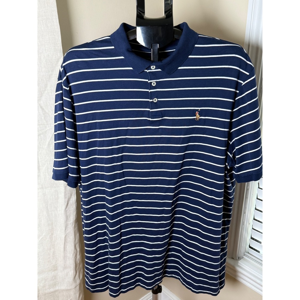 Polo Ralph Lauren Mens XXL Classic Fit Navy Blue White Striped Polo Shirt NWOT